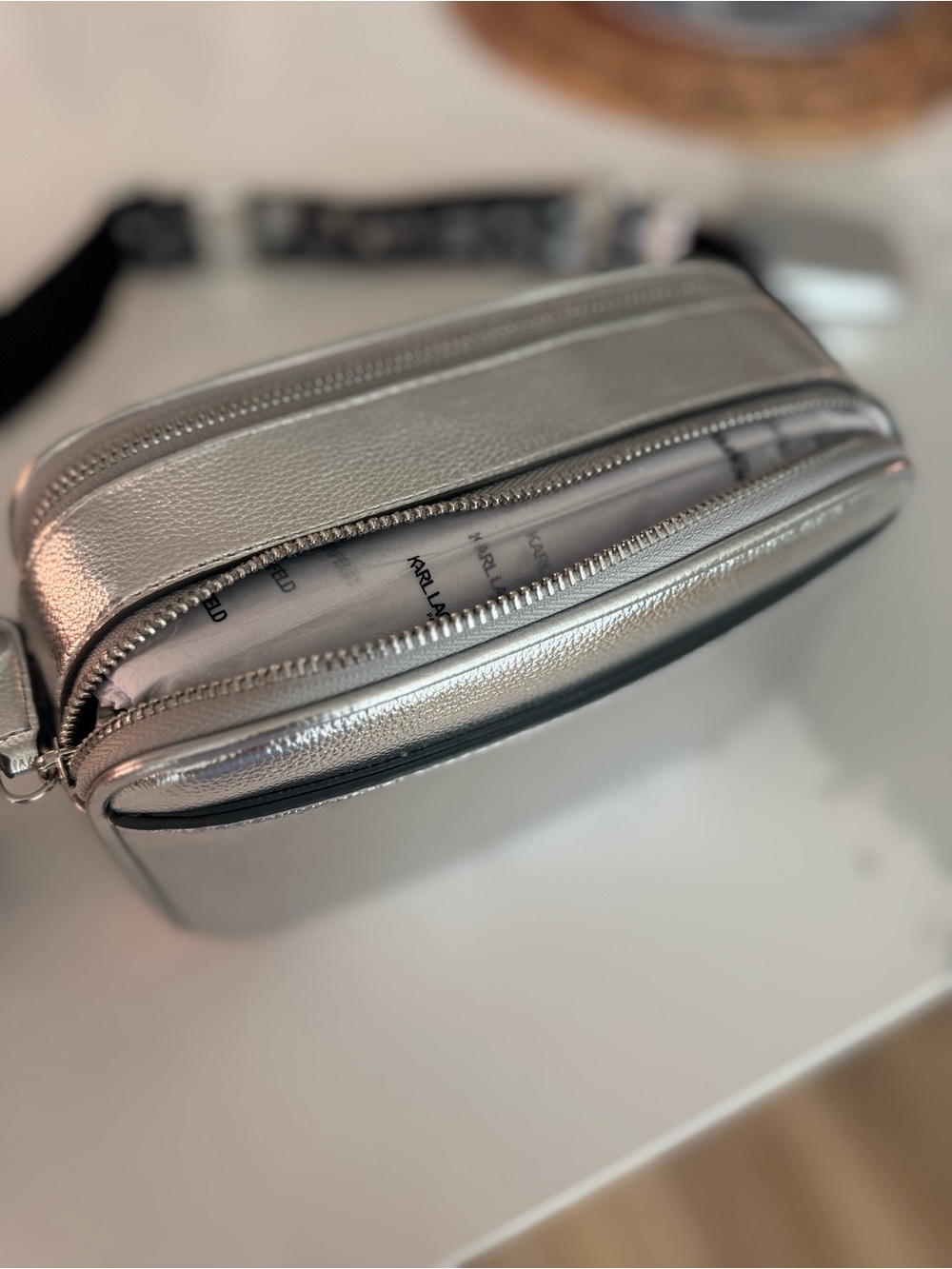 Karl Lagerfeld | Metallic Silver Leather | Camera Crossbody - Picture 9 of 10